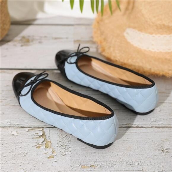 Women’s Comfortable Dressy Ballet Flats Shoes Bow Formal Flats Blue and Black - Picture 7 of 8